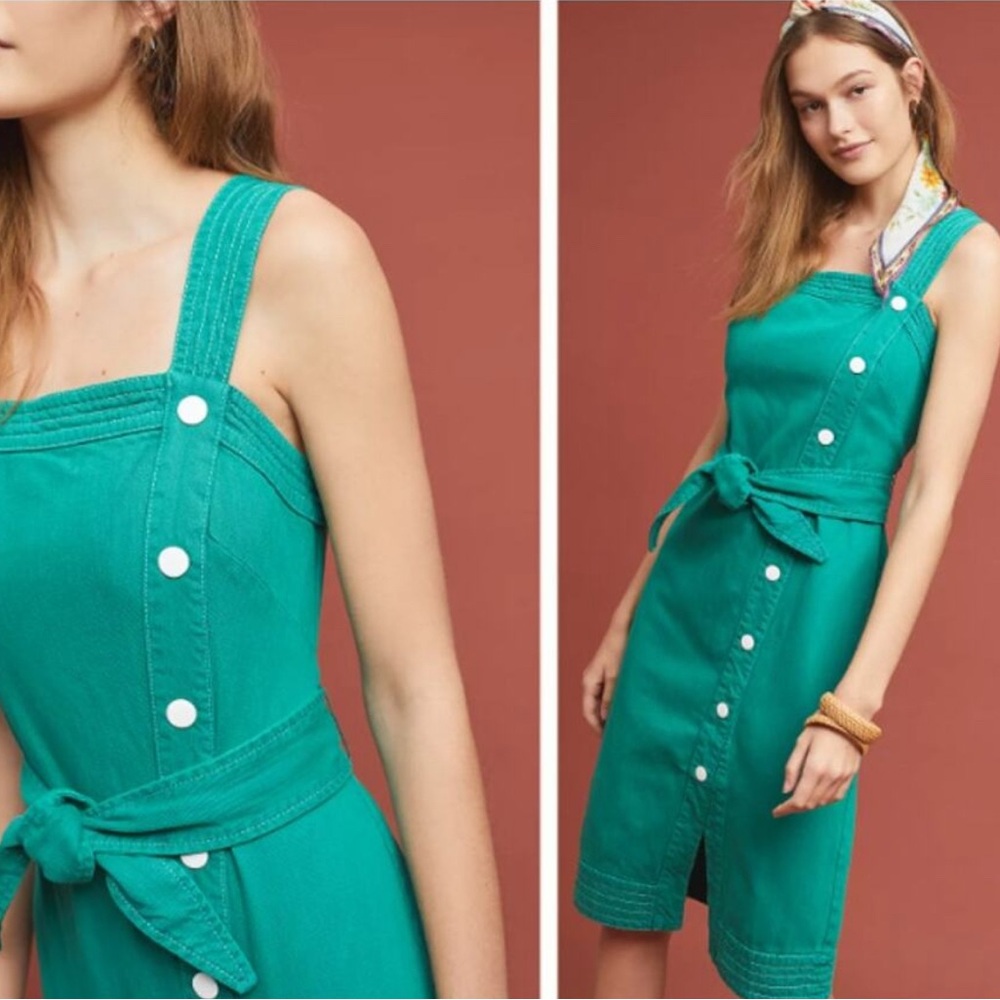 Anthropology Maeve Elizabeth Green side button dress size 2P - Picture 4 of 8